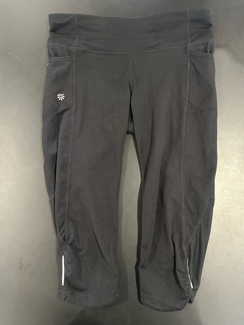 Black Active Leggings with Small Floral Logo